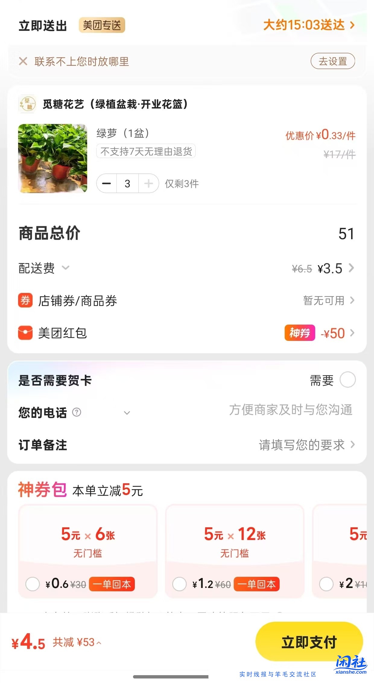 鲜花券买点绿萝也不错