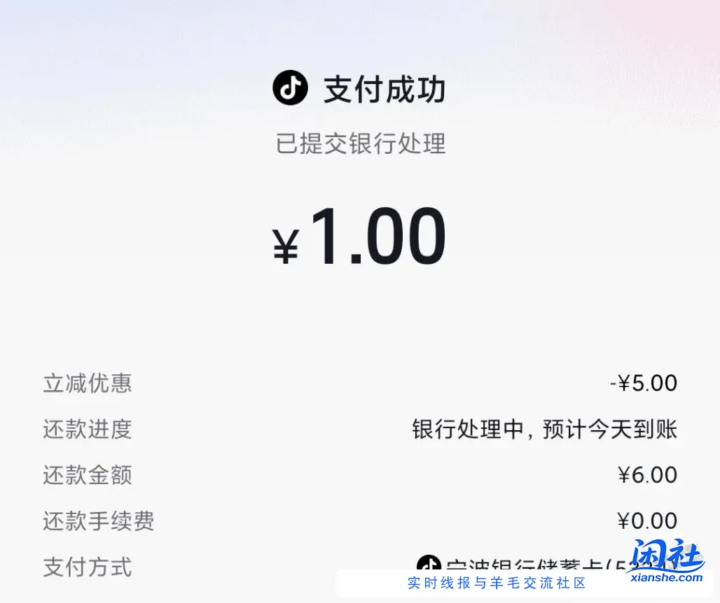 抖音APPxing/用卡还款  宁波银行借记卡6-5